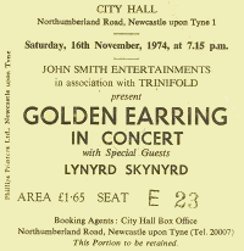 Golden Earring show ticket#E23 November 16, 1974 Newcastle - City Hall